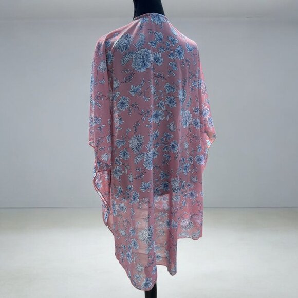 Pink Floral Kimono Cardigan – Lightweight Boho Layer - Picture 2 of 2